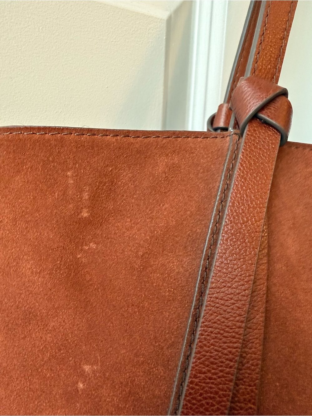 Fossil Suede Tote Bag in Chestnut Brown - Picture 3 of 15